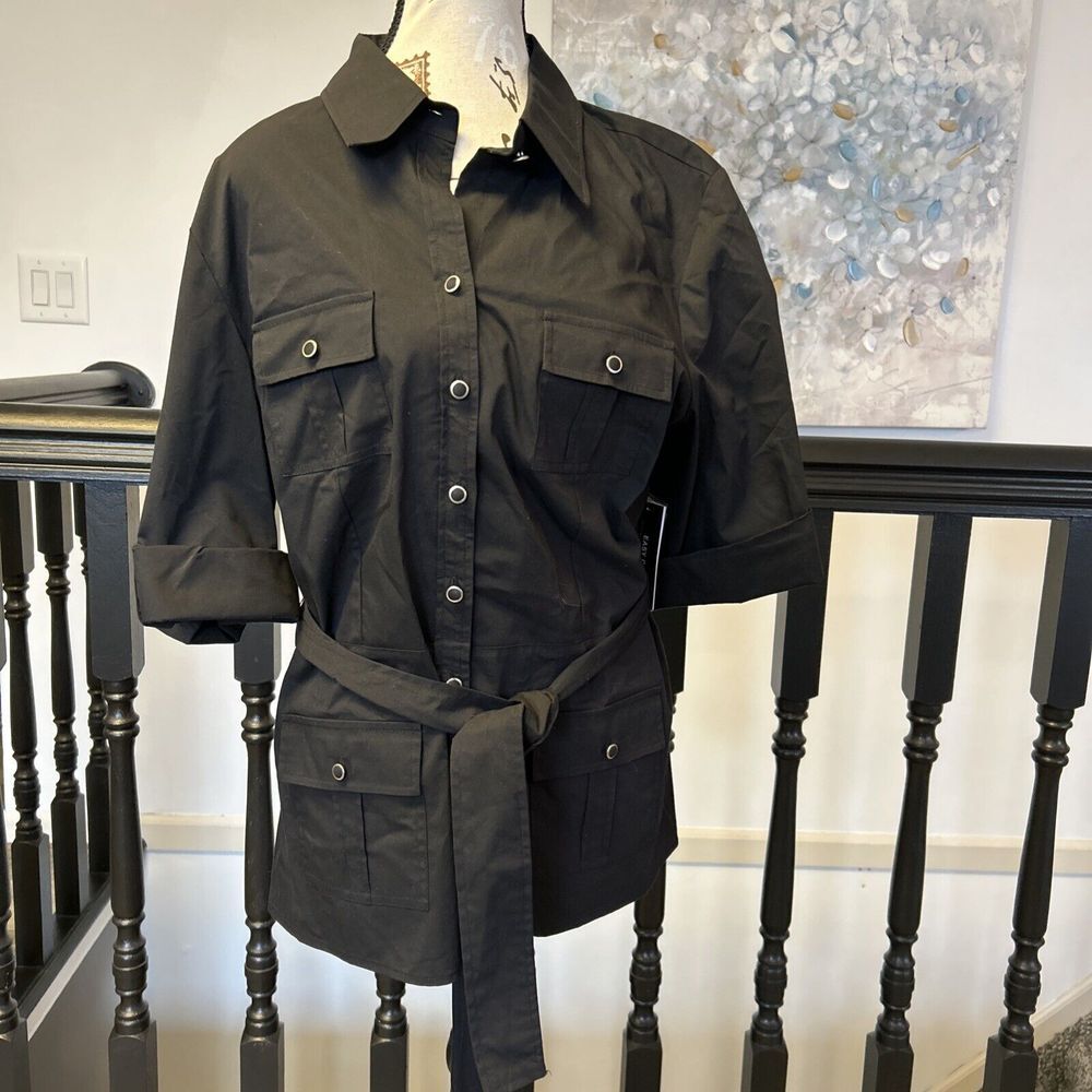 chaus sport black Safari button up short sleeve Cotton Shirt Collared Sz 14
